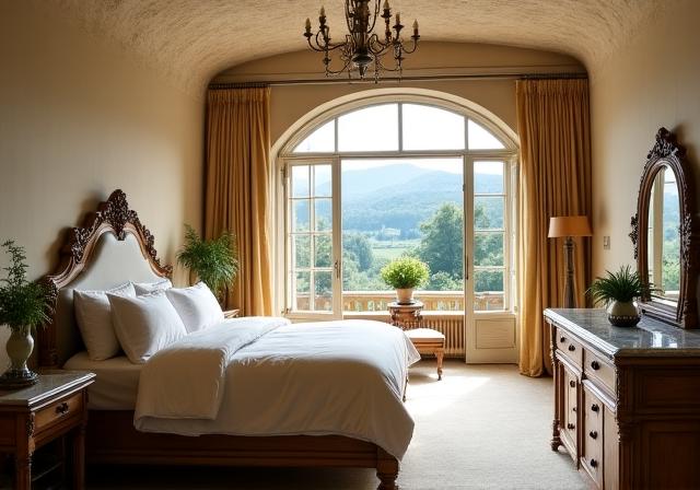 Interno di una suite di lusso in un antico castello europeo